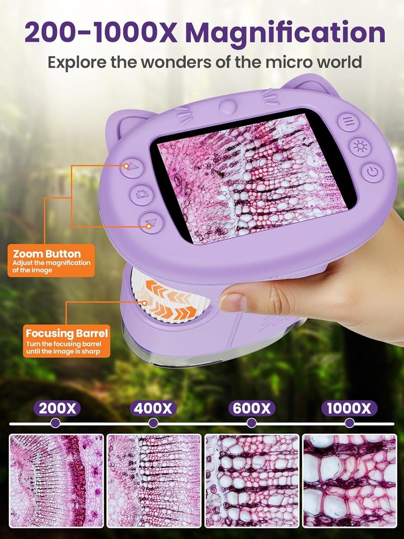 Vorth Microscope for Kids, 2.4 Inch Digital Microscope with 1000X Magnification, Handheld Camera Mini Pocket Magnifying Glass, Educational Christmas Birthday Gifts Toys for Ages 3+, Purple - Image 4